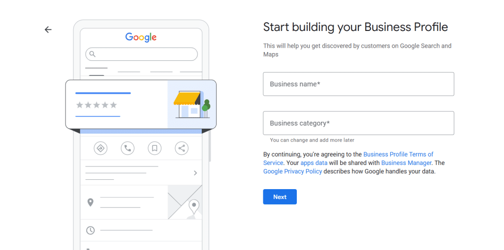 A photo while signing up google business profile.