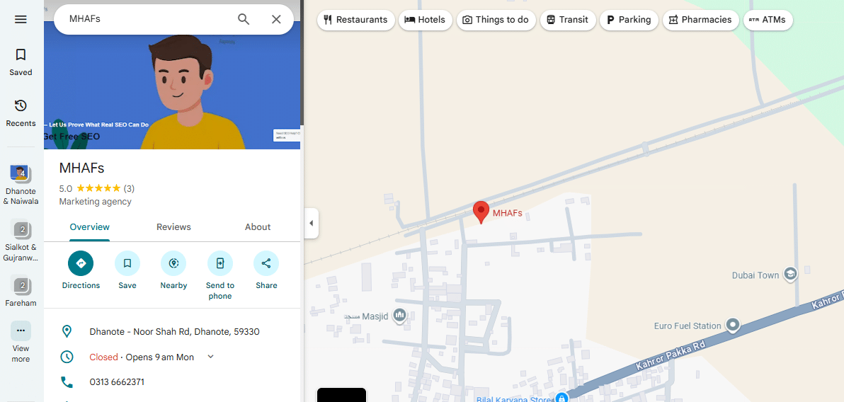 A screenshot of MHAFs agency on maps