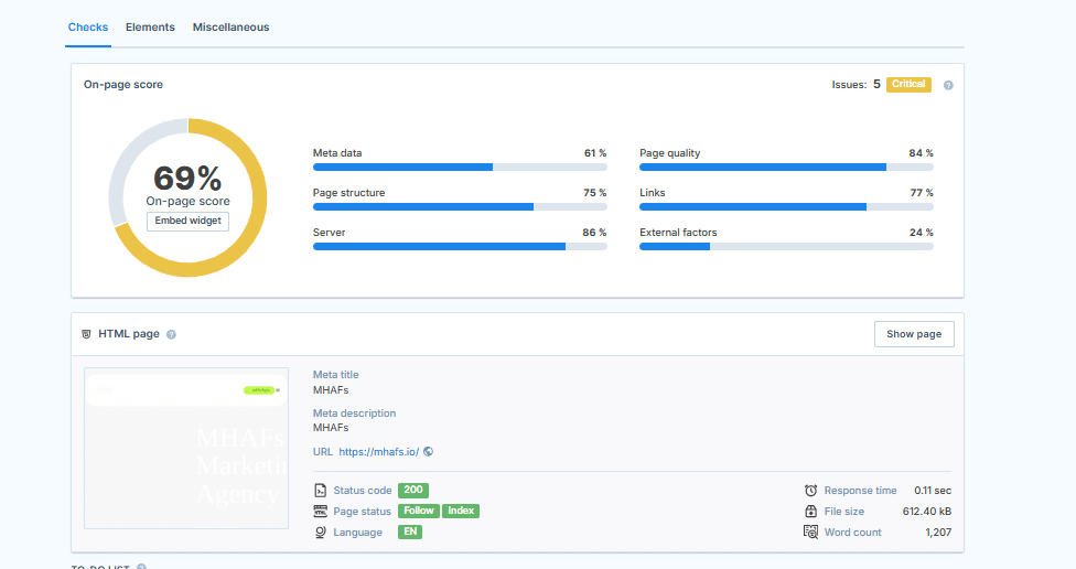 ON Page SEO checklist