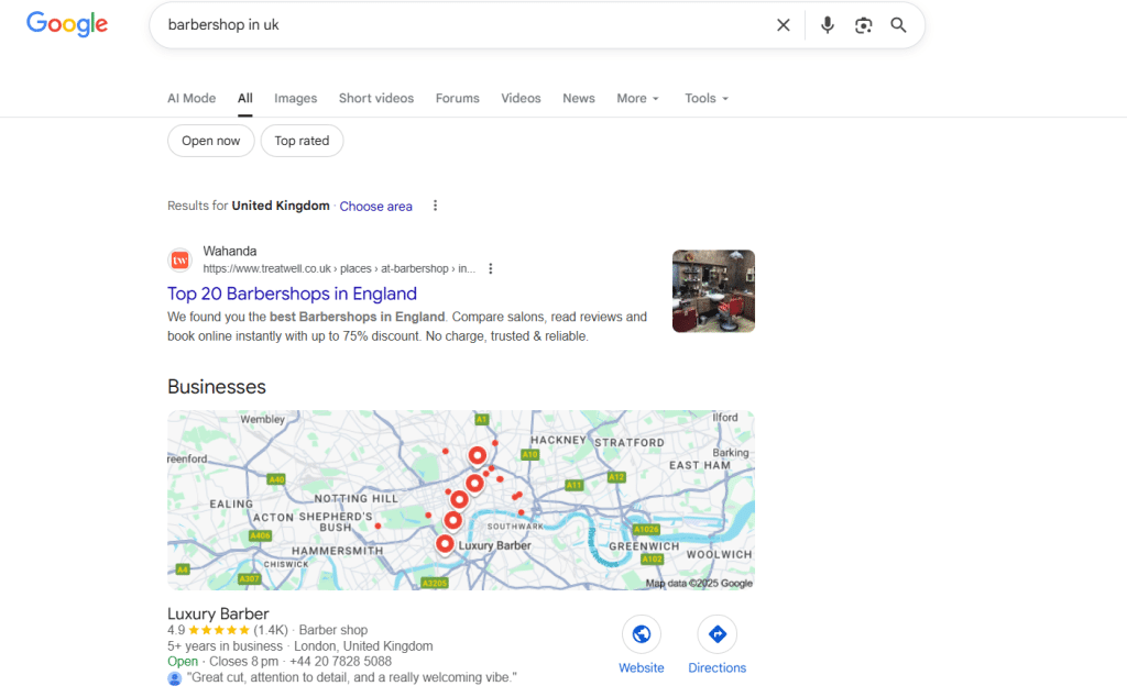 A screenshot of Google Business Profile