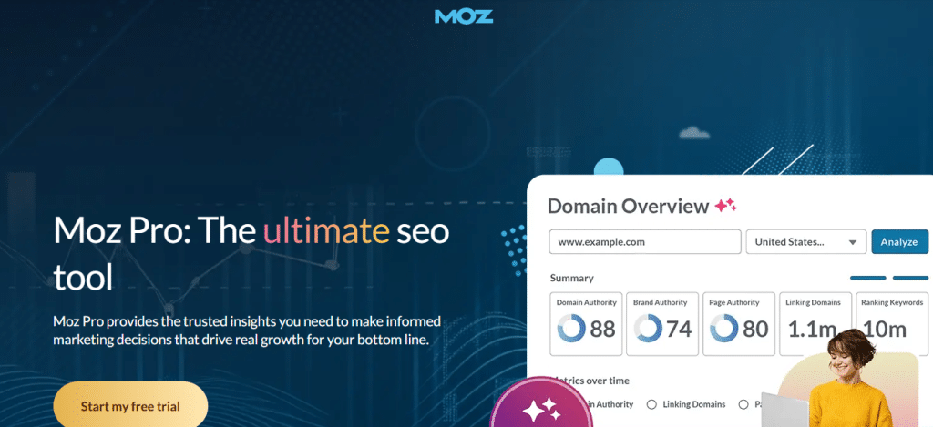 A screenshot of MOZ website
