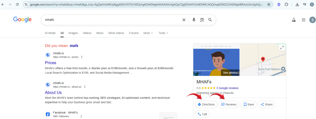 A Screenshot of MHAFs on google search